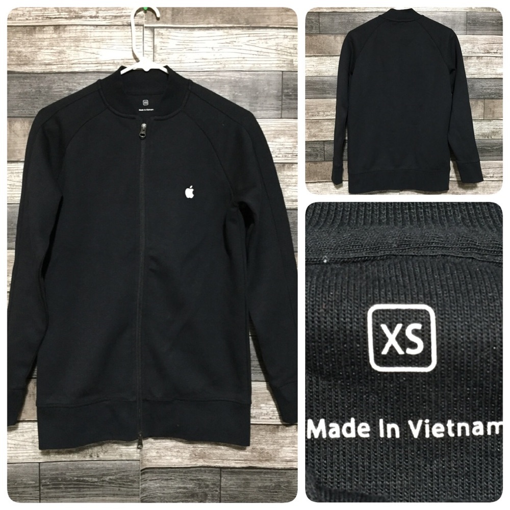 Apple Bomber Track Jacket Men’s XS Black Full Zip Pockets